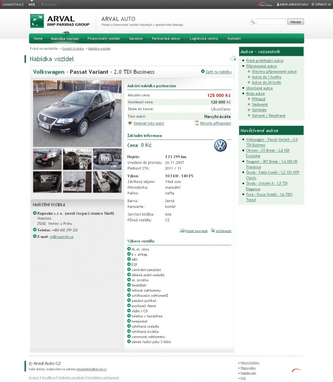 Aukční portál pro Arval CZ