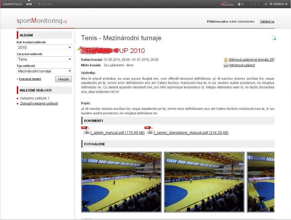 Internet. aplikace Sportmonitor